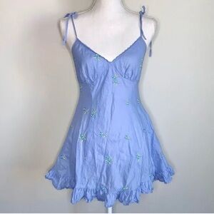 VICTORIA SECRET - Elegant Blue Mini Dress with Floral Accents